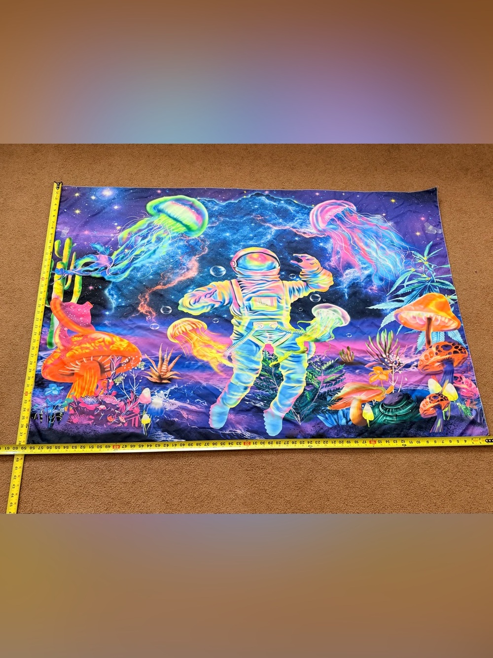 Astronaut & Jellyfish Space Underwater Scene Multicolor Tapestry-59”x38”
